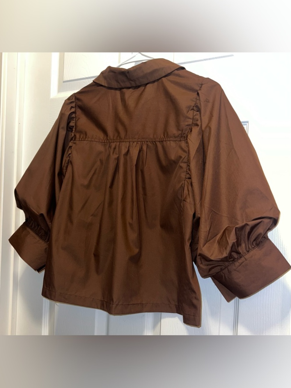 Small Entro Chocolate Brown Puff-Sleeve Cotton Blouse - Picture 6 of 7